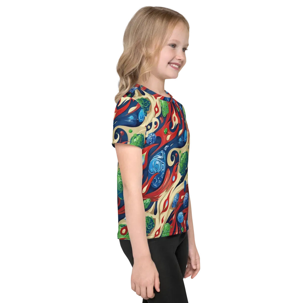 Cosmic Sgraffito on Kids Crew Neck T-Shirt — Right
