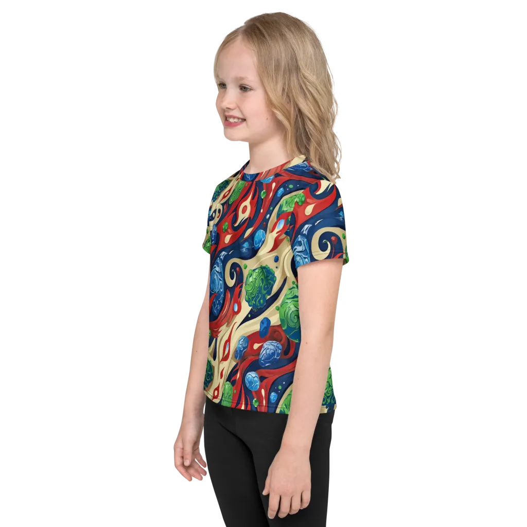 Cosmic Sgraffito on Kids Crew Neck T-Shirt — Left