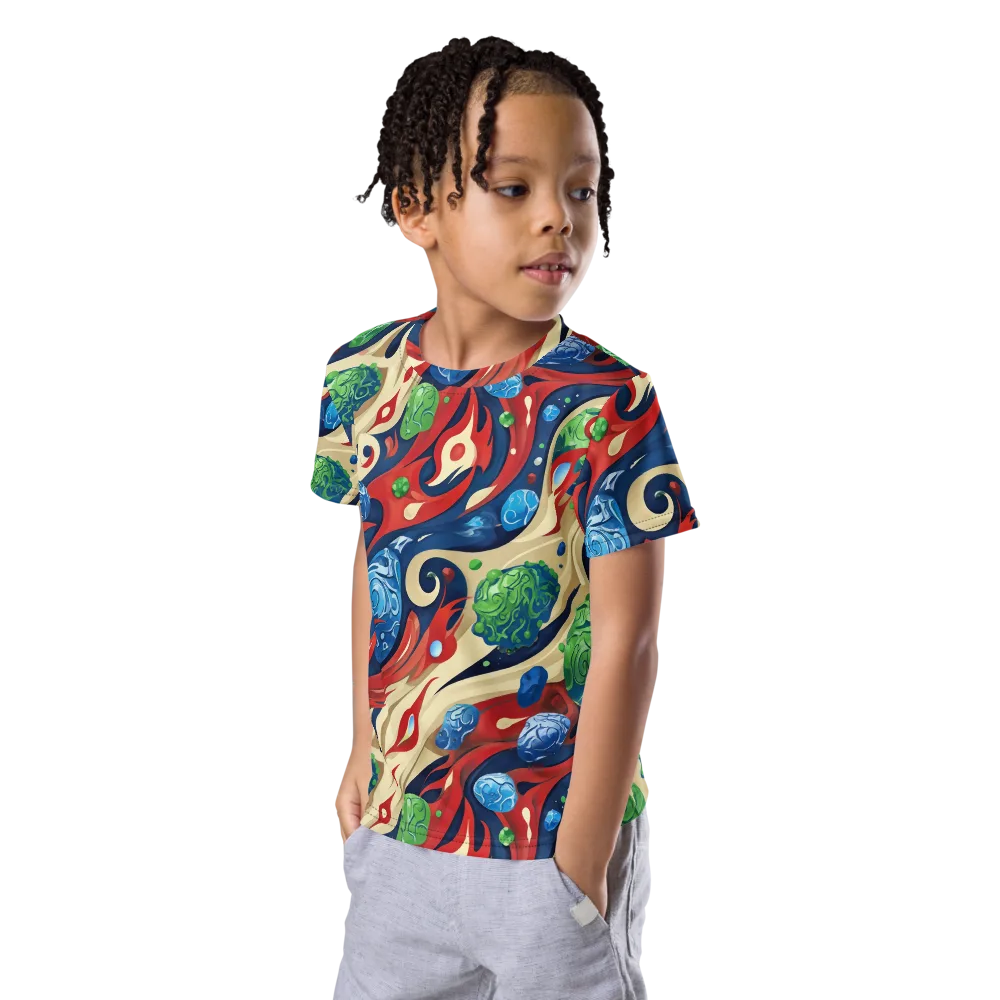 Cosmic Sgraffito on Kids Crew Neck T-Shirt — Left Front
