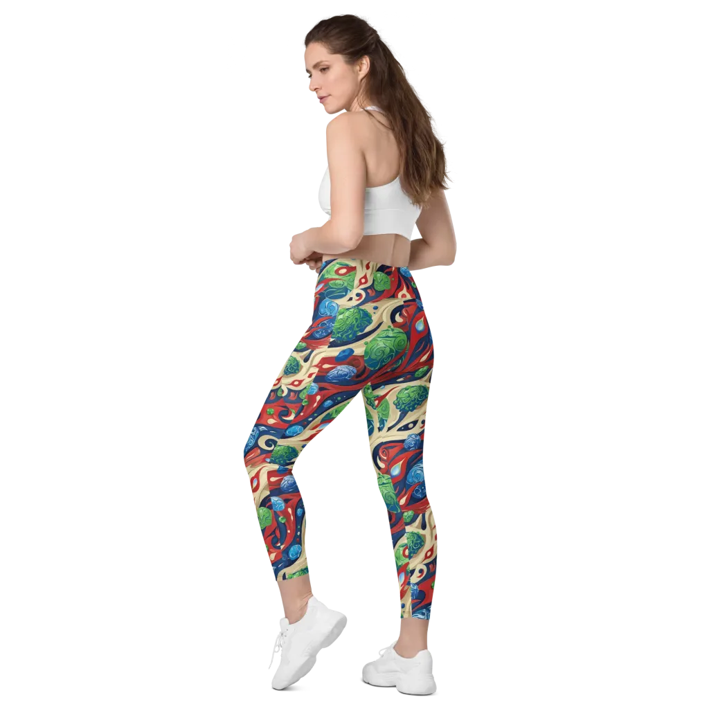 Cosmic Sgraffito on Leggings with Pockets — Left Back