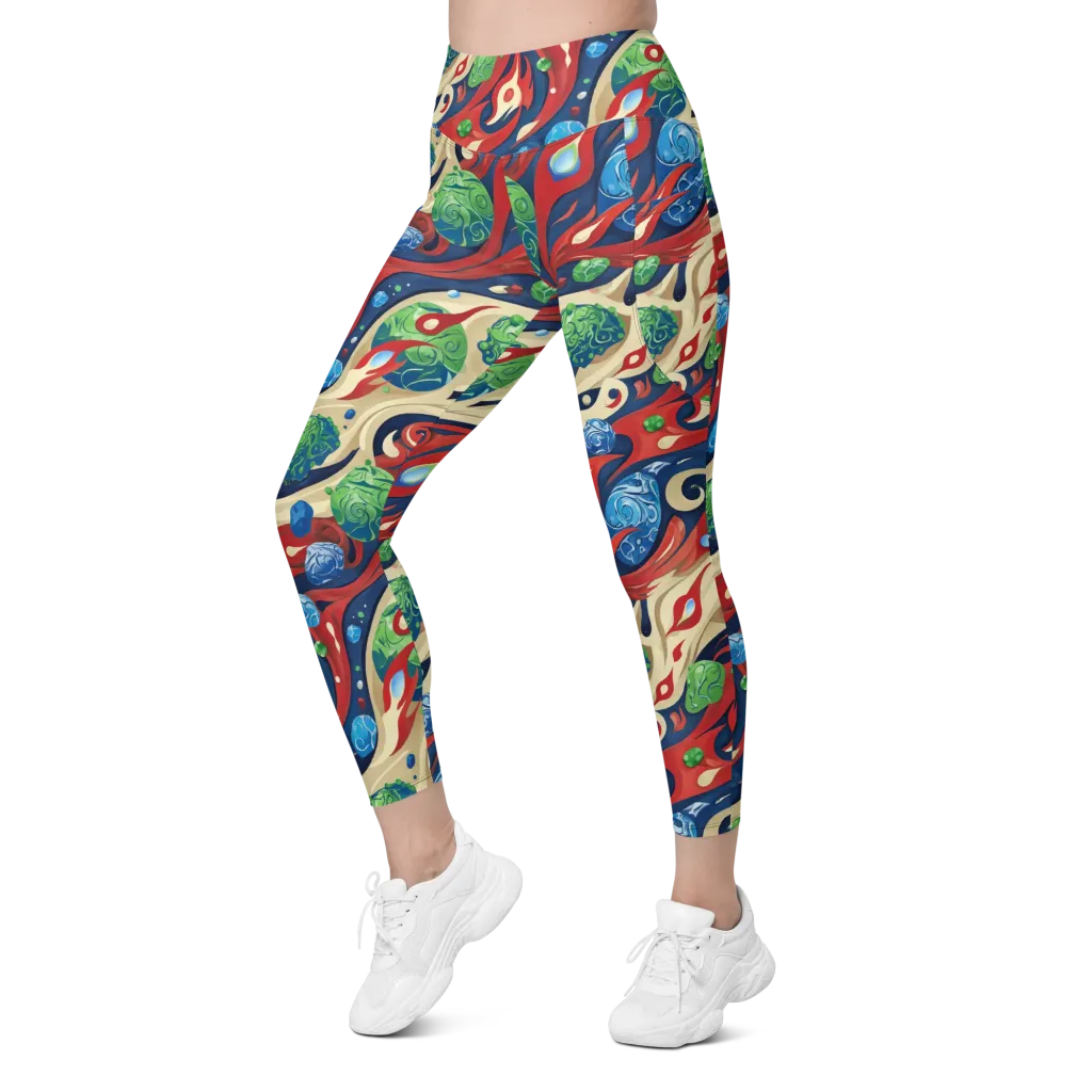Cosmic Sgraffito on Leggings with Pockets — Left Front