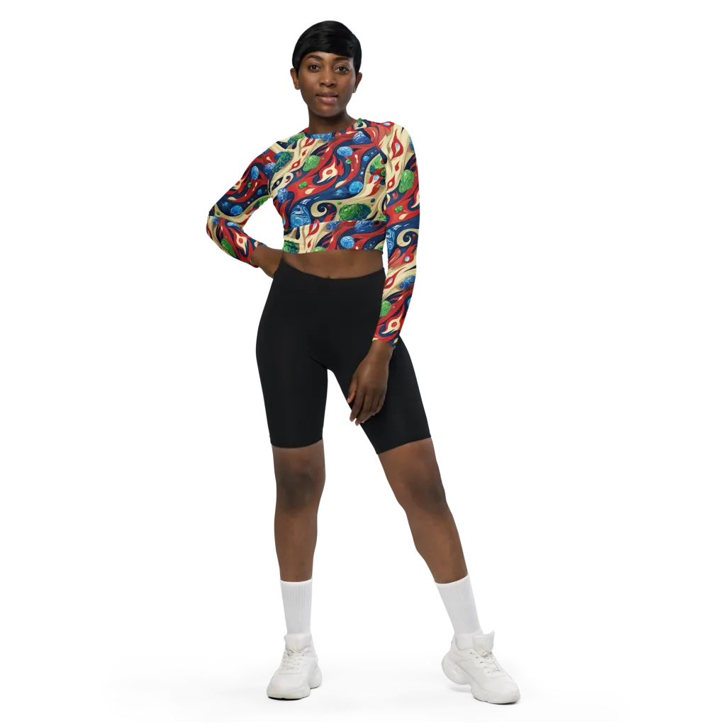Cosmic Sgraffito on Long Sleeve Crop Top — Front