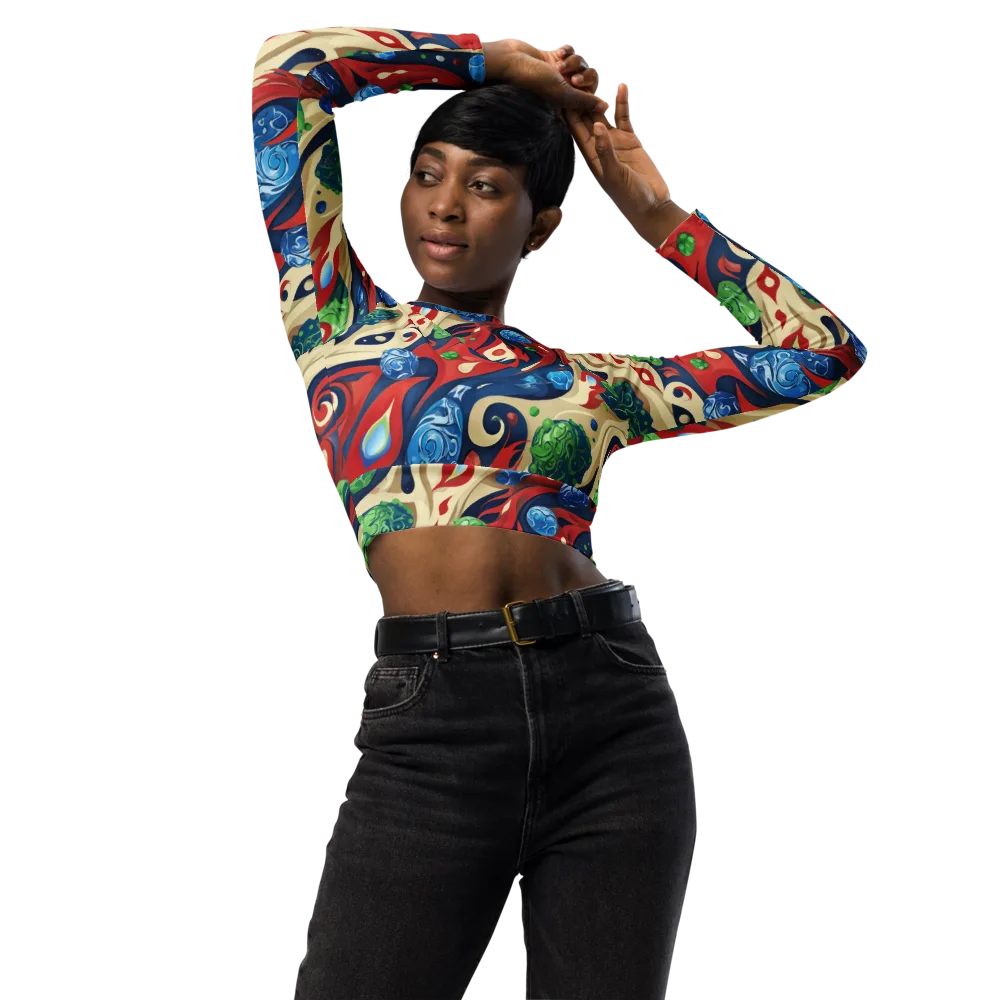 Cosmic Sgraffito on Long Sleeve Crop Top — Front