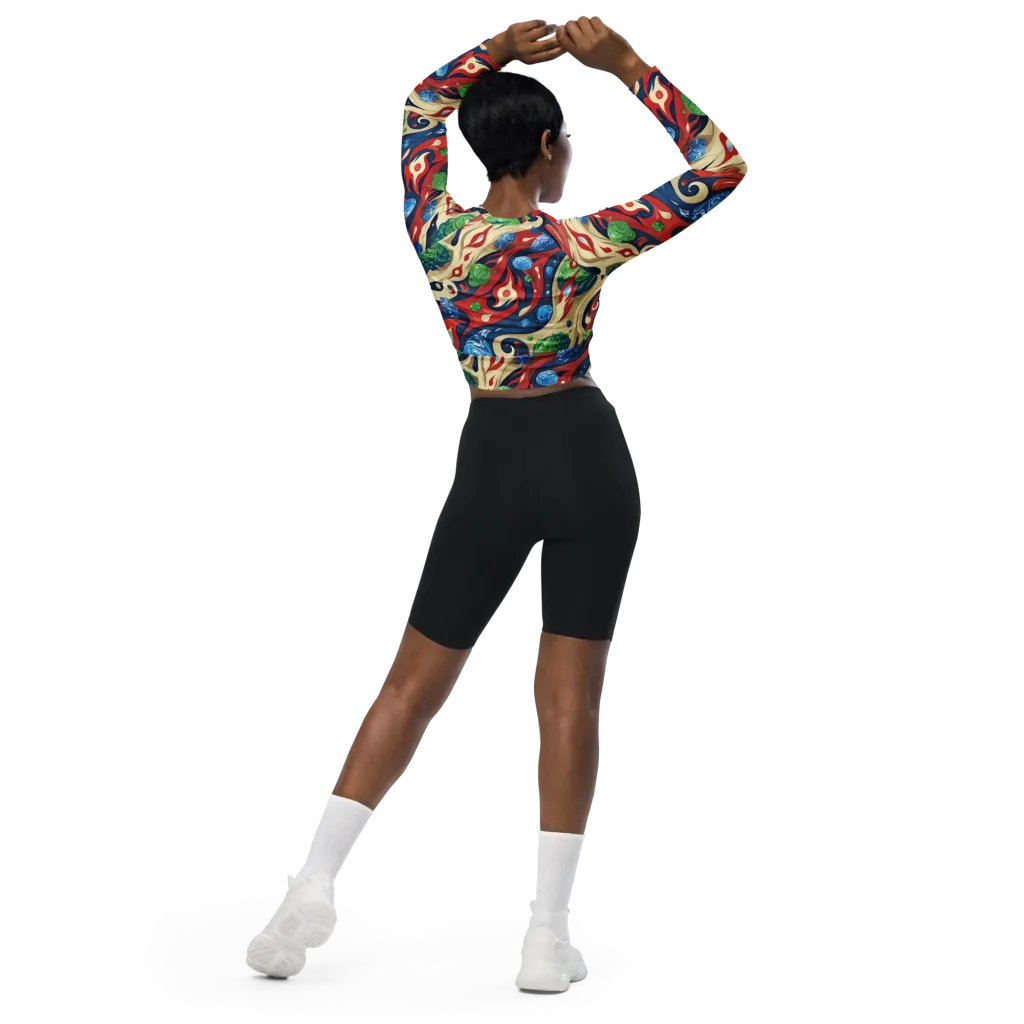 Cosmic Sgraffito on Long Sleeve Crop Top — Back
