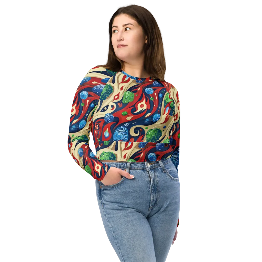 Cosmic Sgraffito on Long Sleeve Crop Top — Front