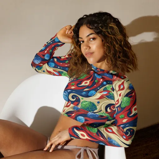 Cosmic Sgraffito on a Long Sleeve Crop Top