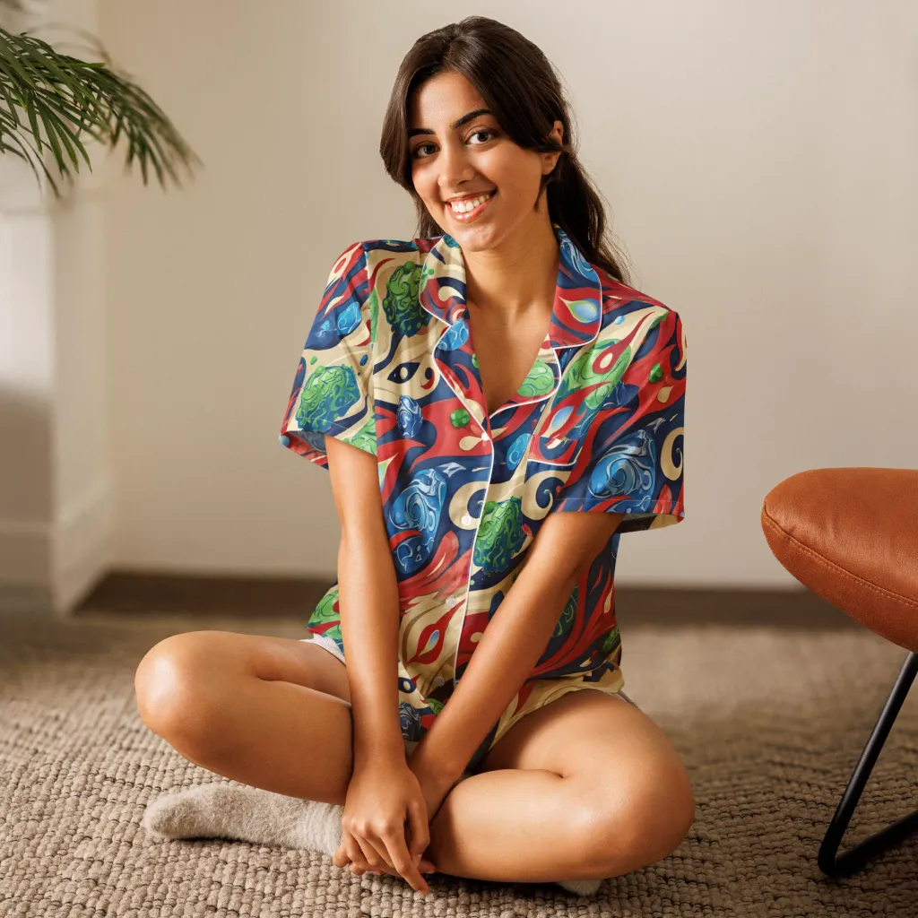 Cosmic Sgraffito on Women's Short Sleeve Pajama Top — Front