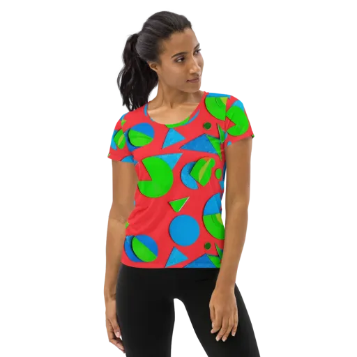 Chromatic Cutouts on a Women's Athletic T-Shirt