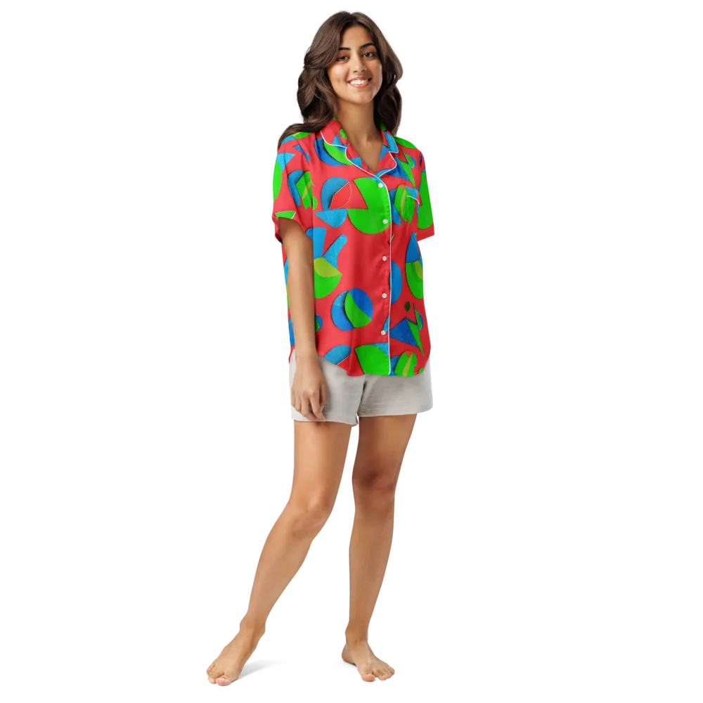 Chromatic Cutouts on Women's Short Sleeve Pajama Top — Front