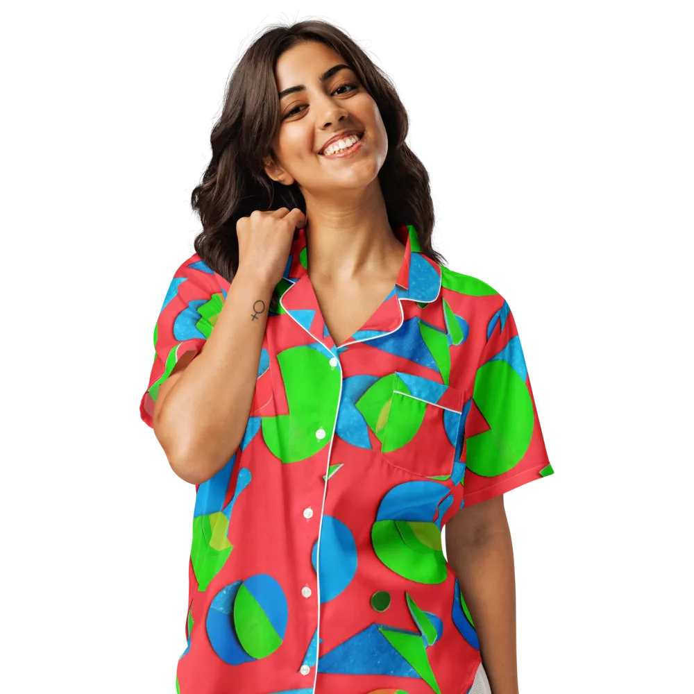 Chromatic Cutouts on Women's Short Sleeve Pajama Top — Front