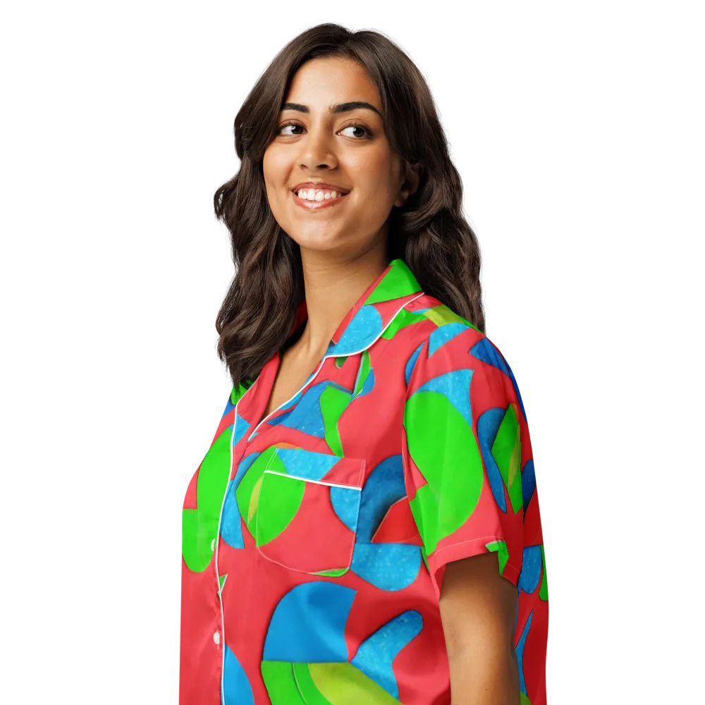 Chromatic Cutouts on Women's Short Sleeve Pajama Top — Left Front