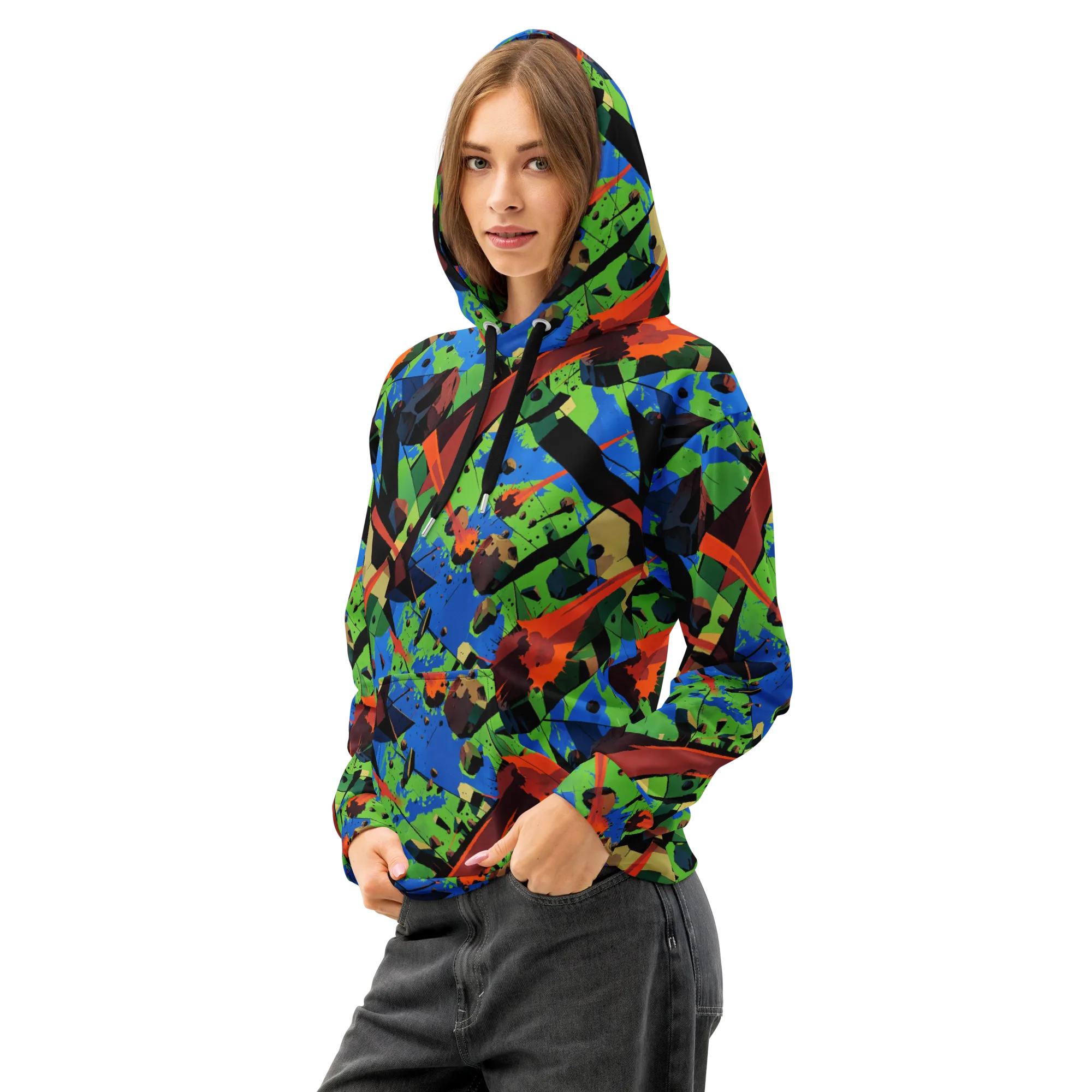 Impact Geometry on Cotton Hoodie — Left Front