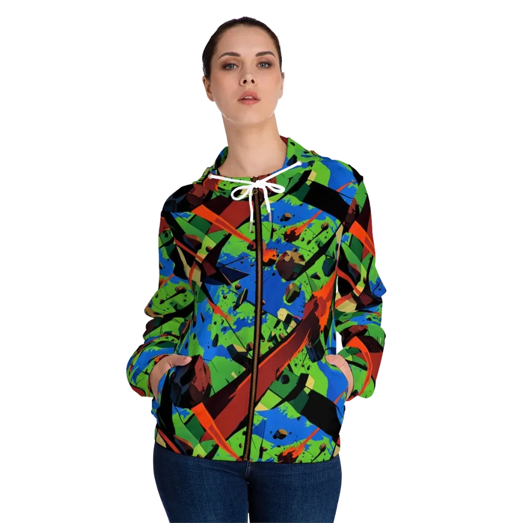 Impact Geometry on Women's Full-Zip Hoodie — Front On Person