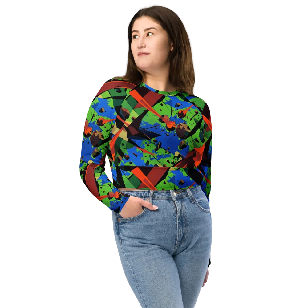 Impact Geometry on Long Sleeve Crop Top — Front