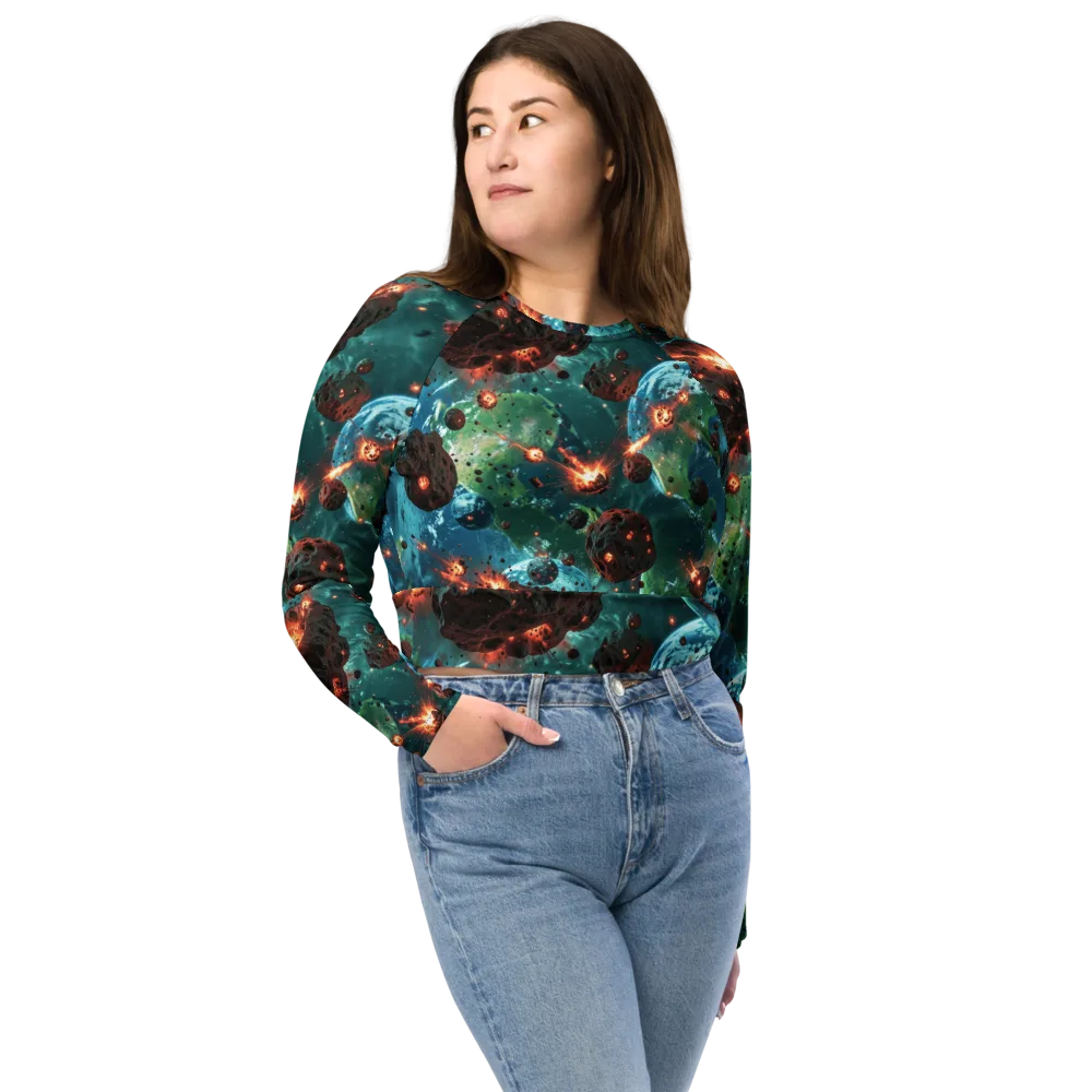 Magma Meridian on Long Sleeve Crop Top — Front