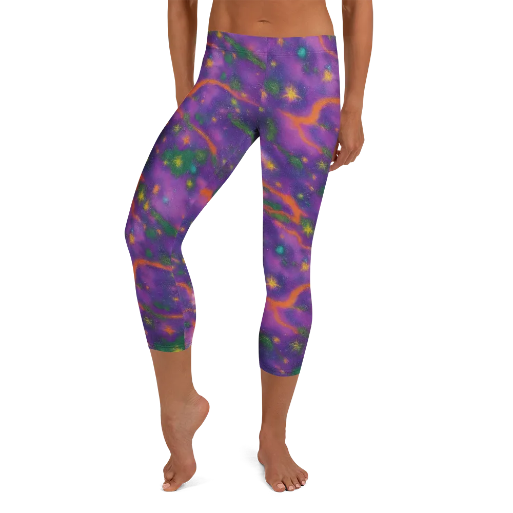 Violet Comet Garden on Capri Leggings — Front