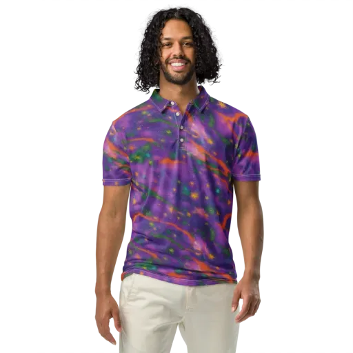 Violet Comet Garden on a Men's Slim Fit Polo Shirt