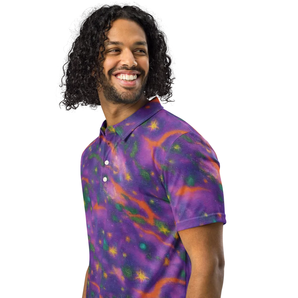 Violet Comet Garden on Men's Slim Fit Polo Shirt — Left Front