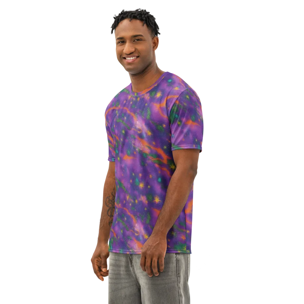 Violet Comet Garden on Men's Cotton Crew Neck T-Shirt — Left Front