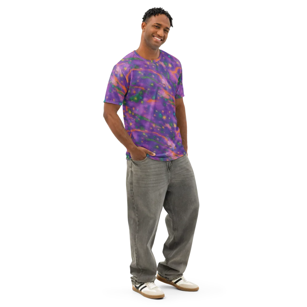 Violet Comet Garden on Men's Cotton Crew Neck T-Shirt — Right Front