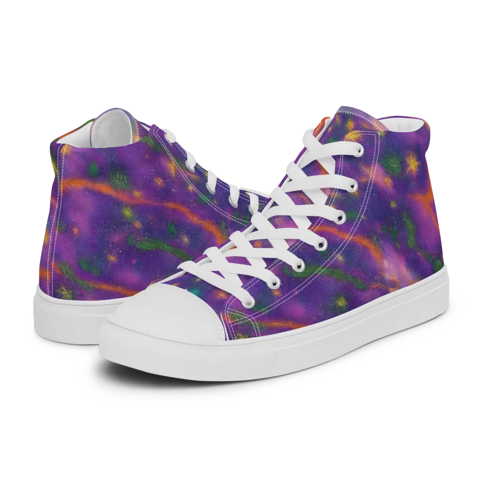 Violet Comet Garden on Men's High Top Canvas Shoes — Left