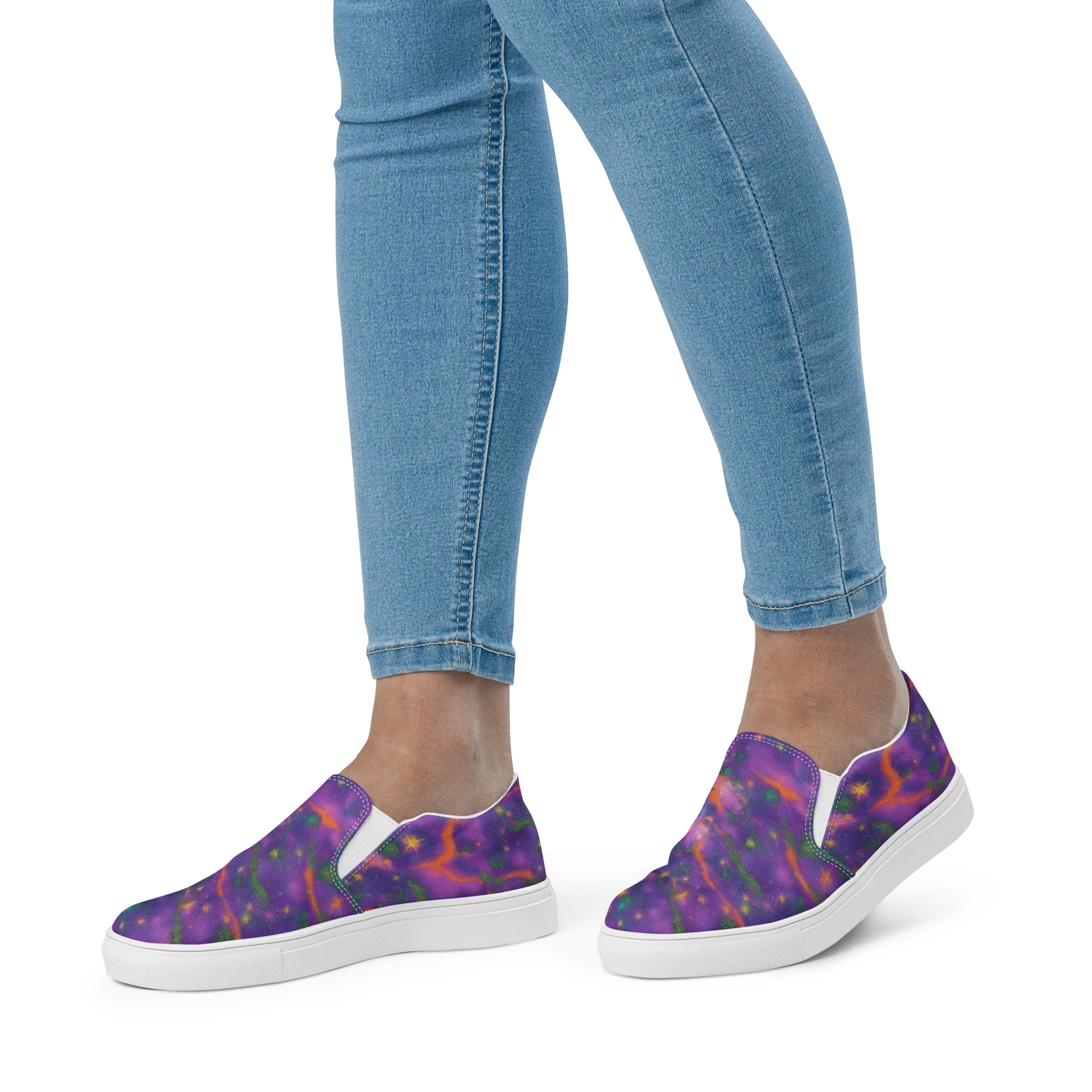 Violet Comet Garden on Women's Slip-On Canvas Shoes — Front