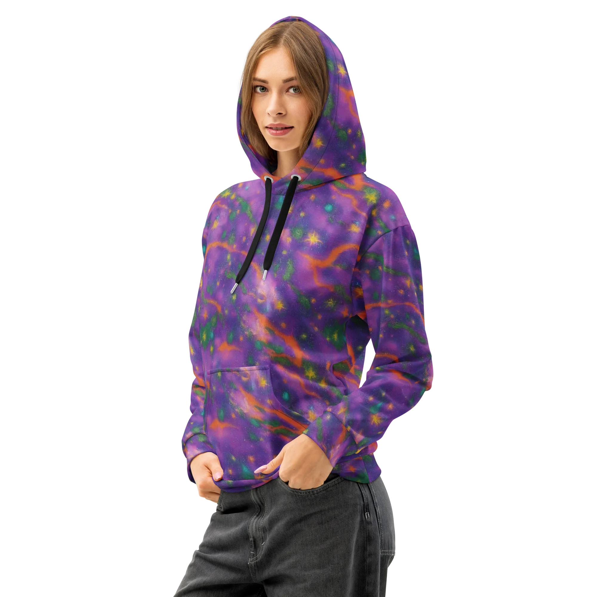 Violet Comet Garden on Cotton Hoodie — Left Front