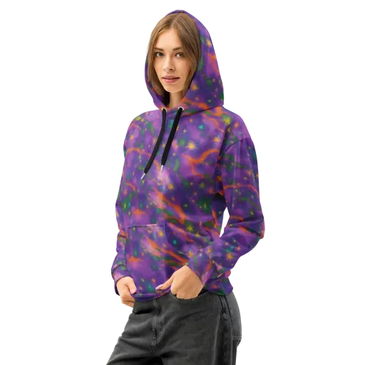 Violet Comet Garden on a Cotton Hoodie