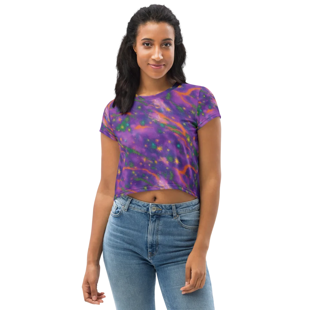 Violet Comet Garden on Crop Tee — Front