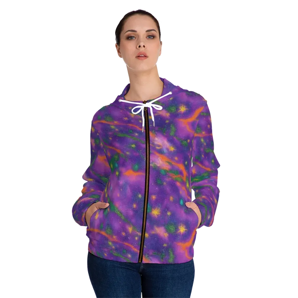 Violet Comet Garden on Women's Full-Zip Hoodie — Front On Person