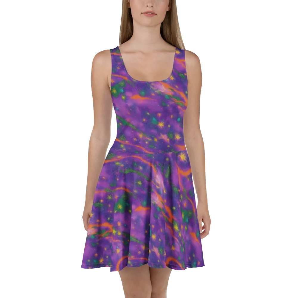 Violet Comet Garden on Skater Dress — Front