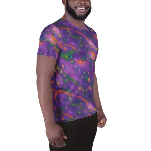 Violet Comet Garden on a Men's Athletic T-Shirt