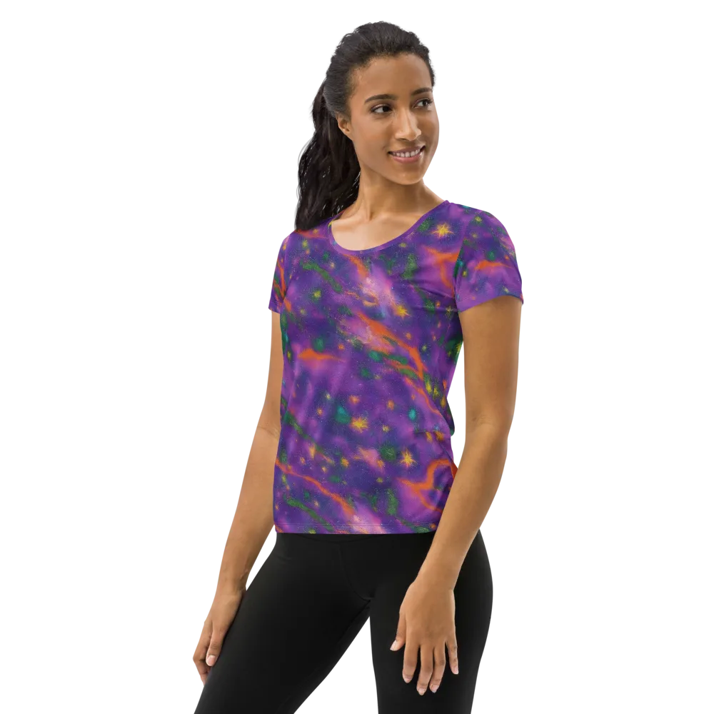 Violet Comet Garden on Women's Athletic T-Shirt — Left