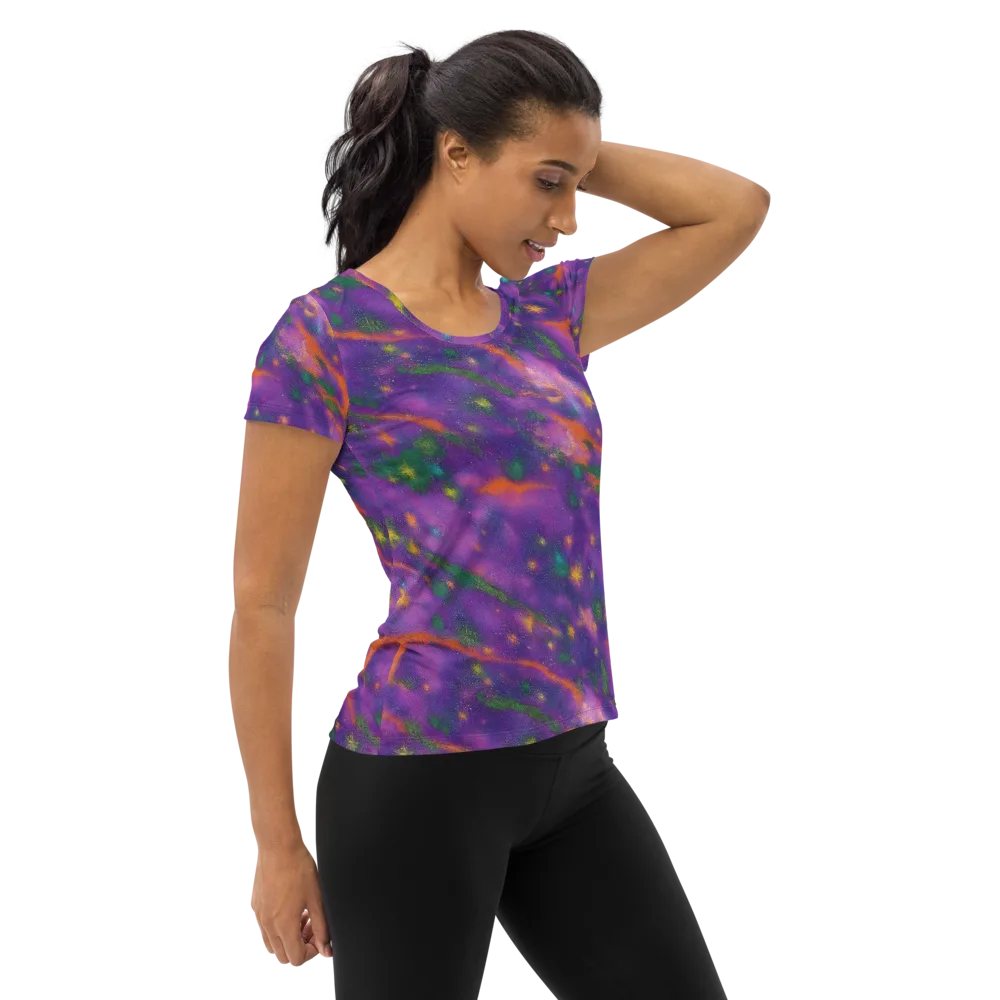 Violet Comet Garden on Women's Athletic T-Shirt — Right