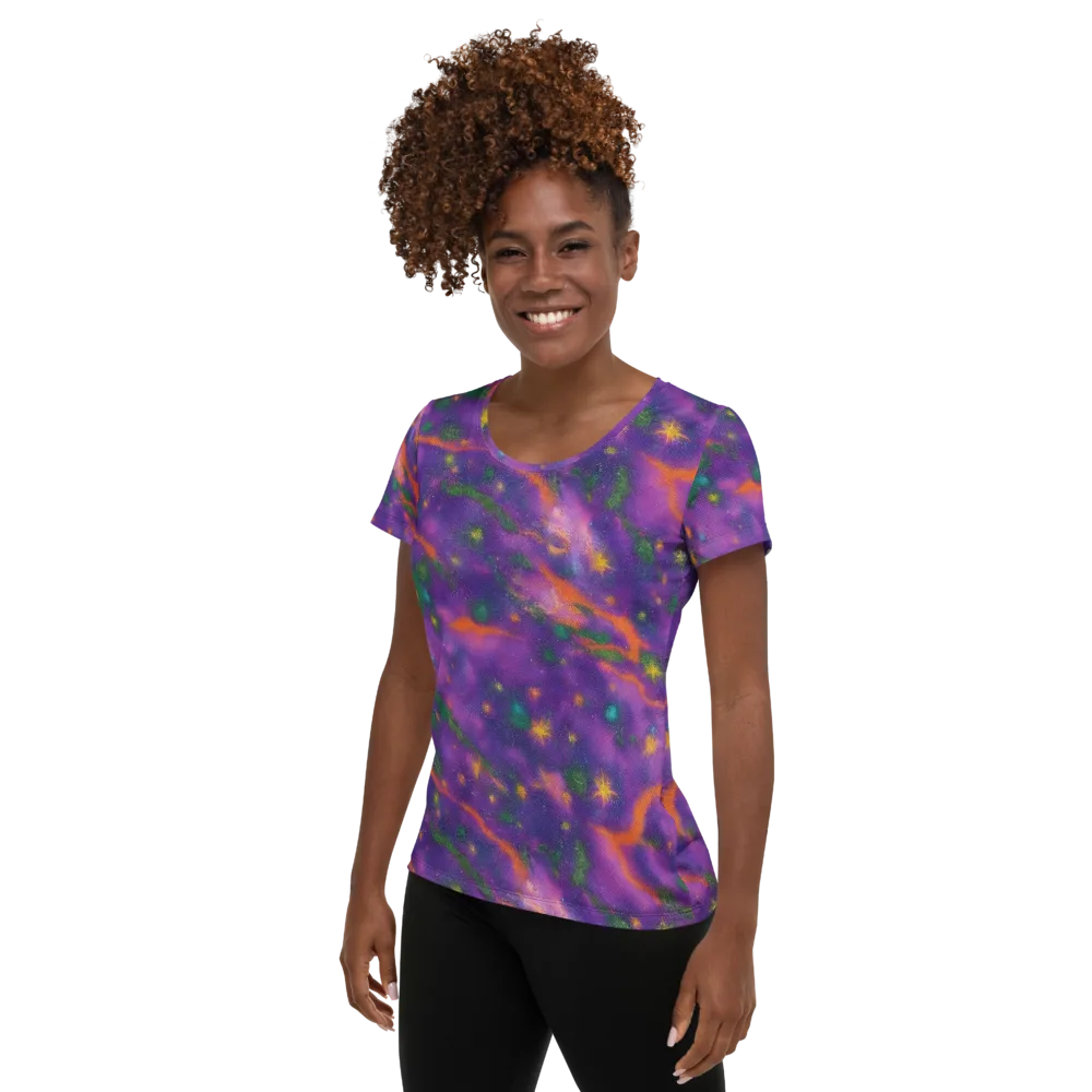 Violet Comet Garden on Women's Athletic T-Shirt — Left