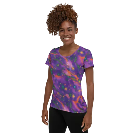Violet Comet Garden on a Women's Athletic T-Shirt