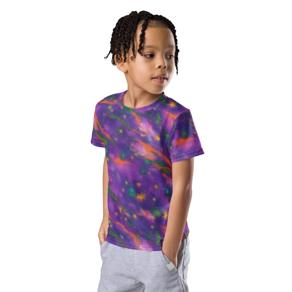 Violet Comet Garden on Kids Crew Neck T-Shirt — Left Front