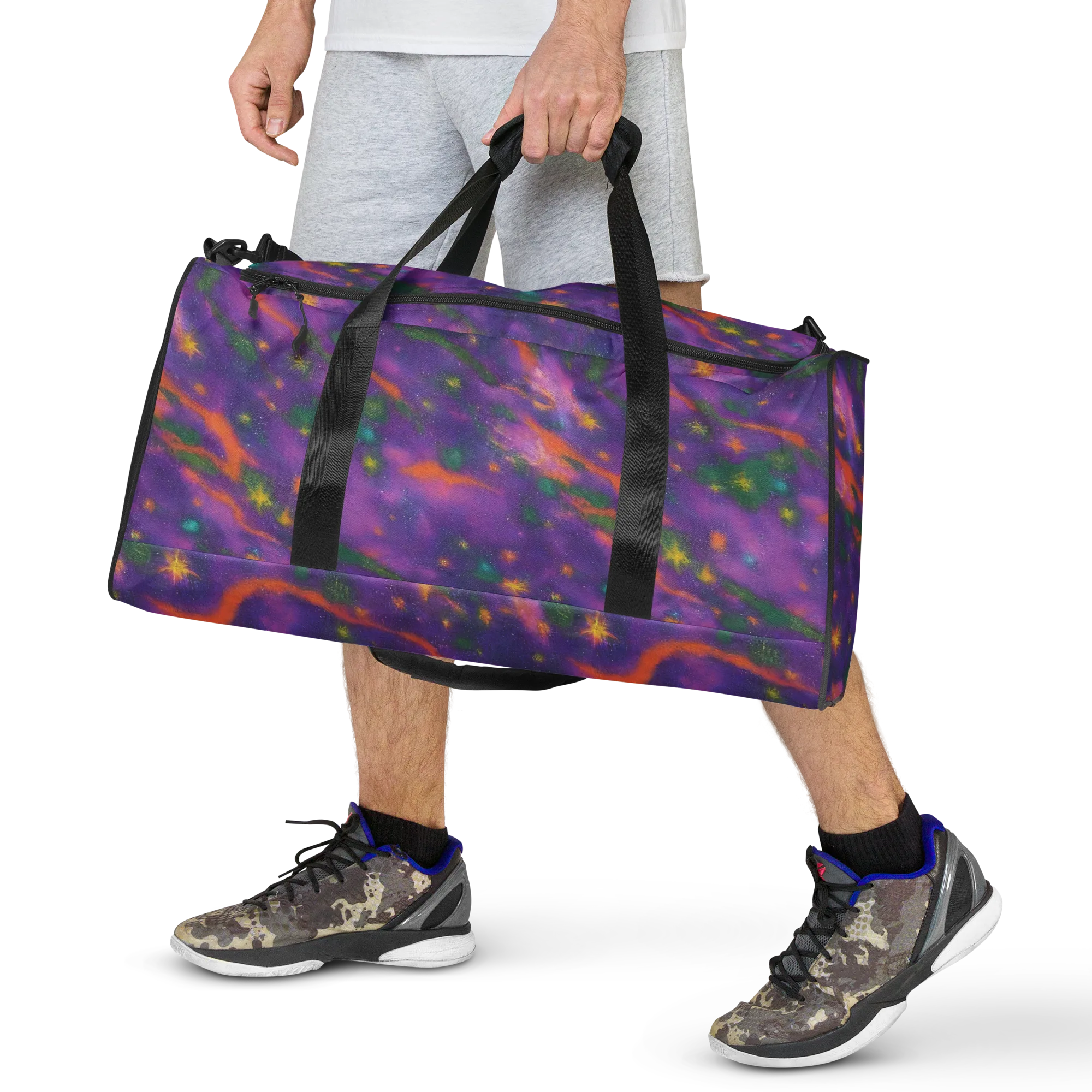 Violet Comet Garden on Duffle Bag — Front