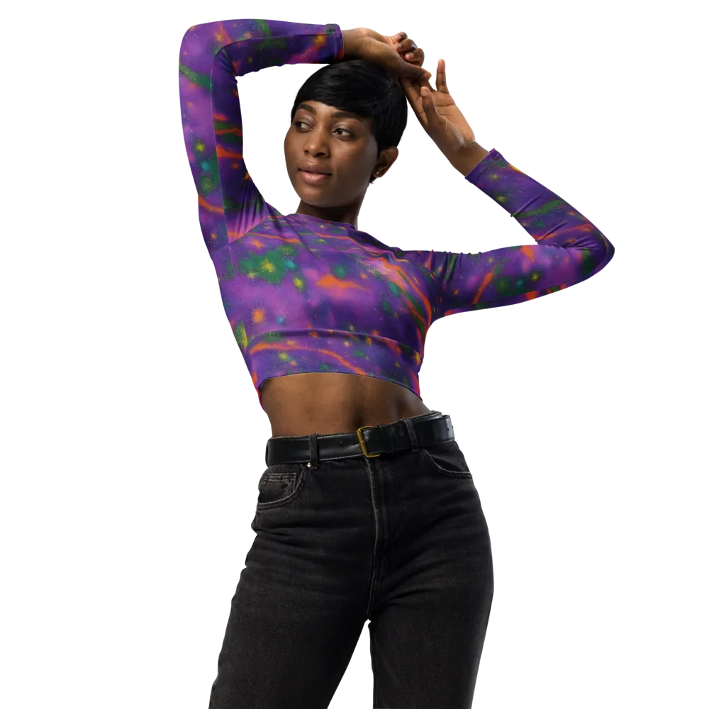 Violet Comet Garden on Long Sleeve Crop Top — Front