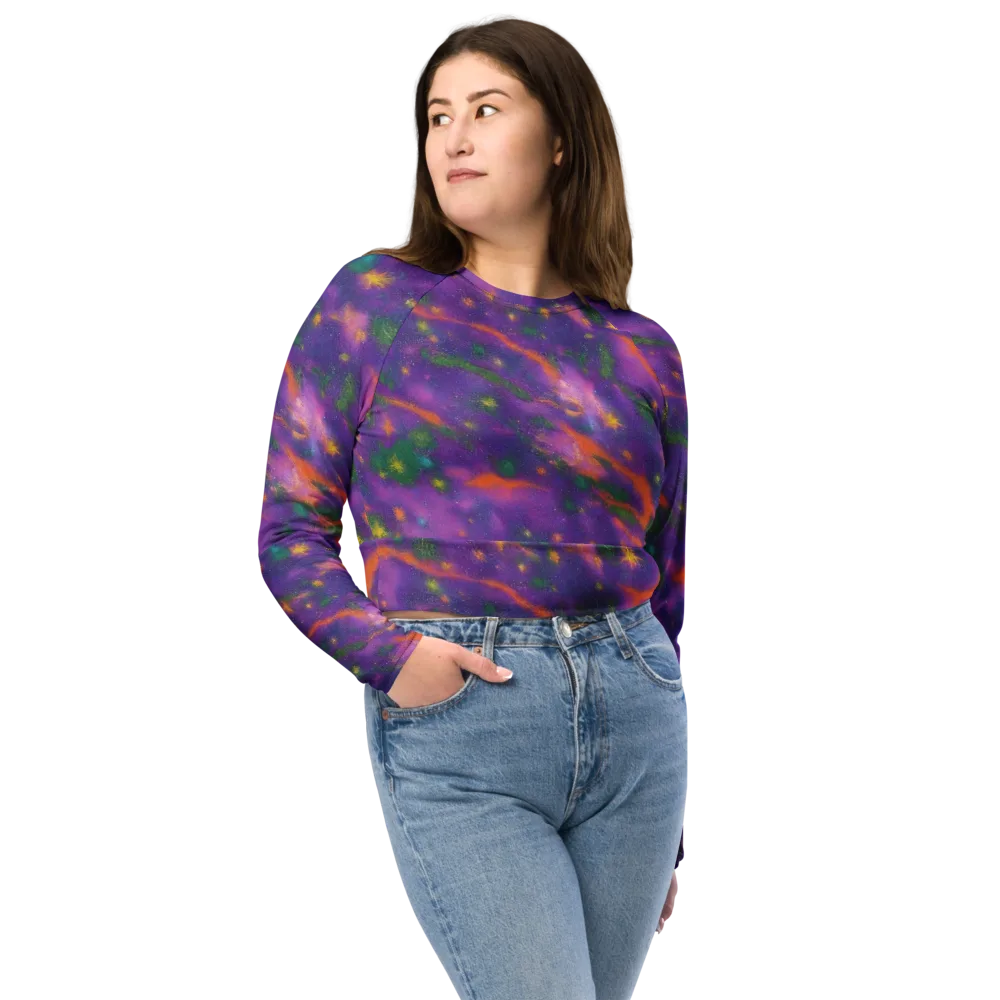 Violet Comet Garden on Long Sleeve Crop Top — Front