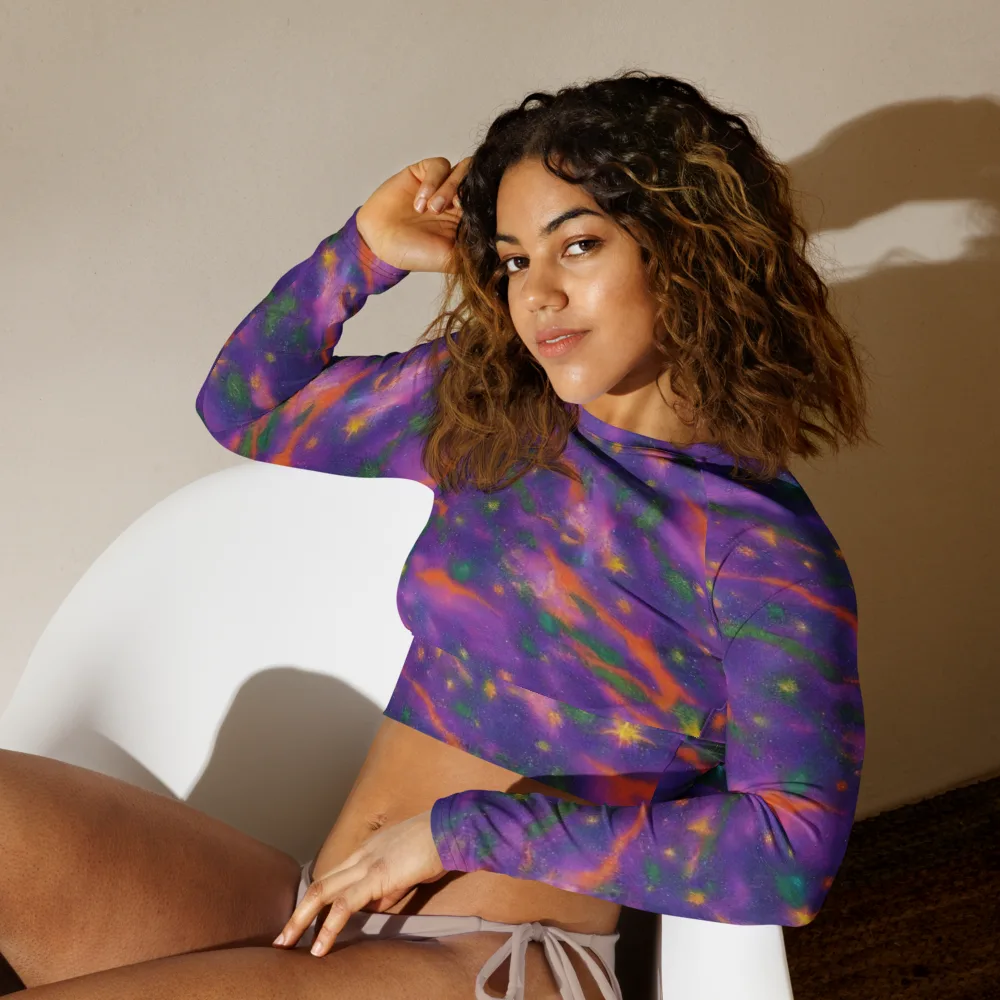 Violet Comet Garden on Long Sleeve Crop Top — Left Front