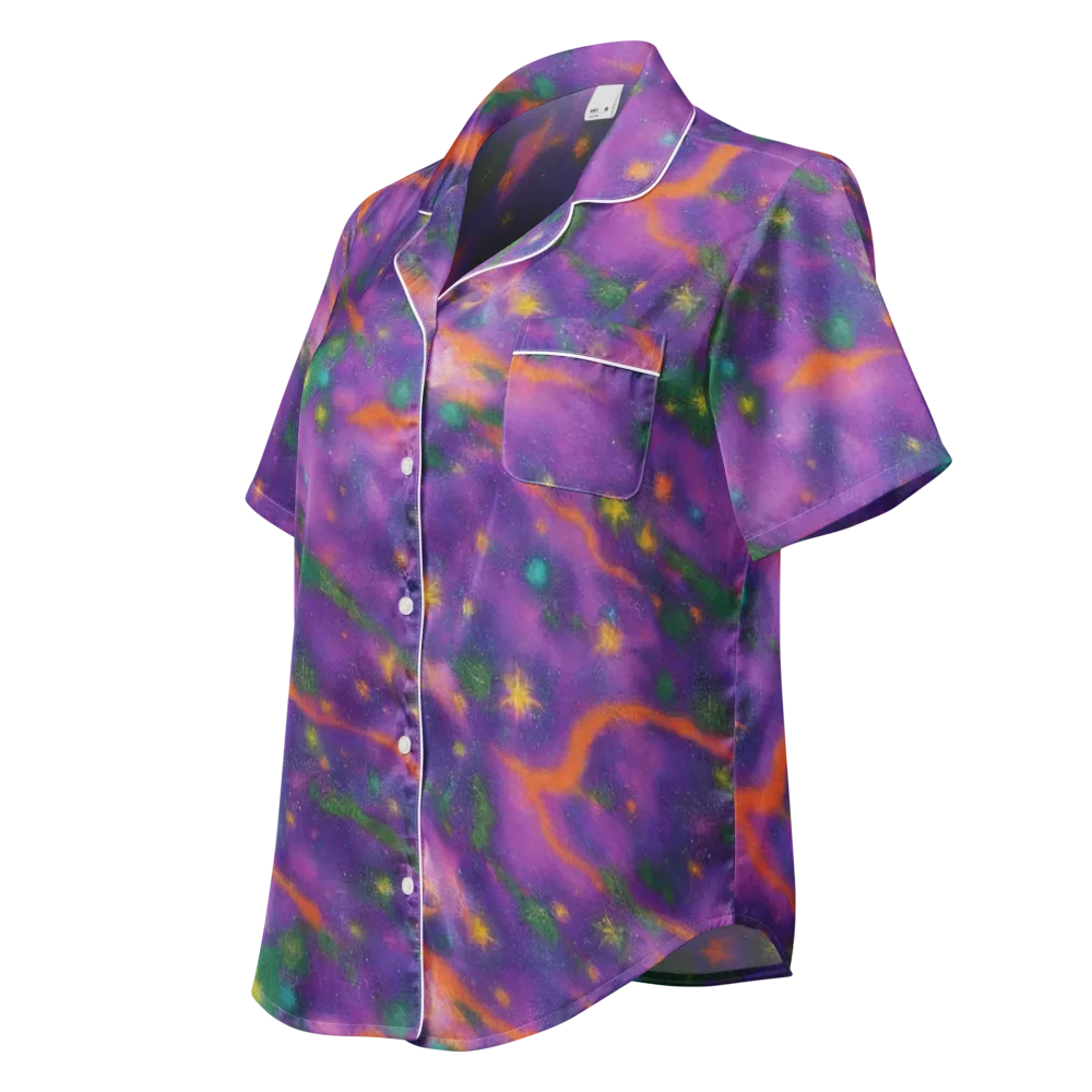 Violet Comet Garden on Women's Short Sleeve Pajama Top — Left Front