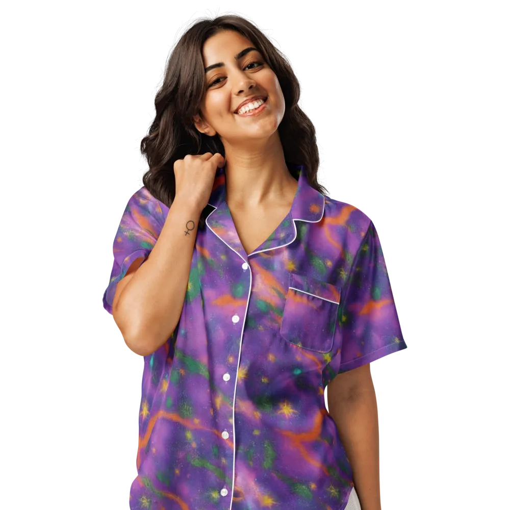 Violet Comet Garden on Women's Short Sleeve Pajama Top — Front