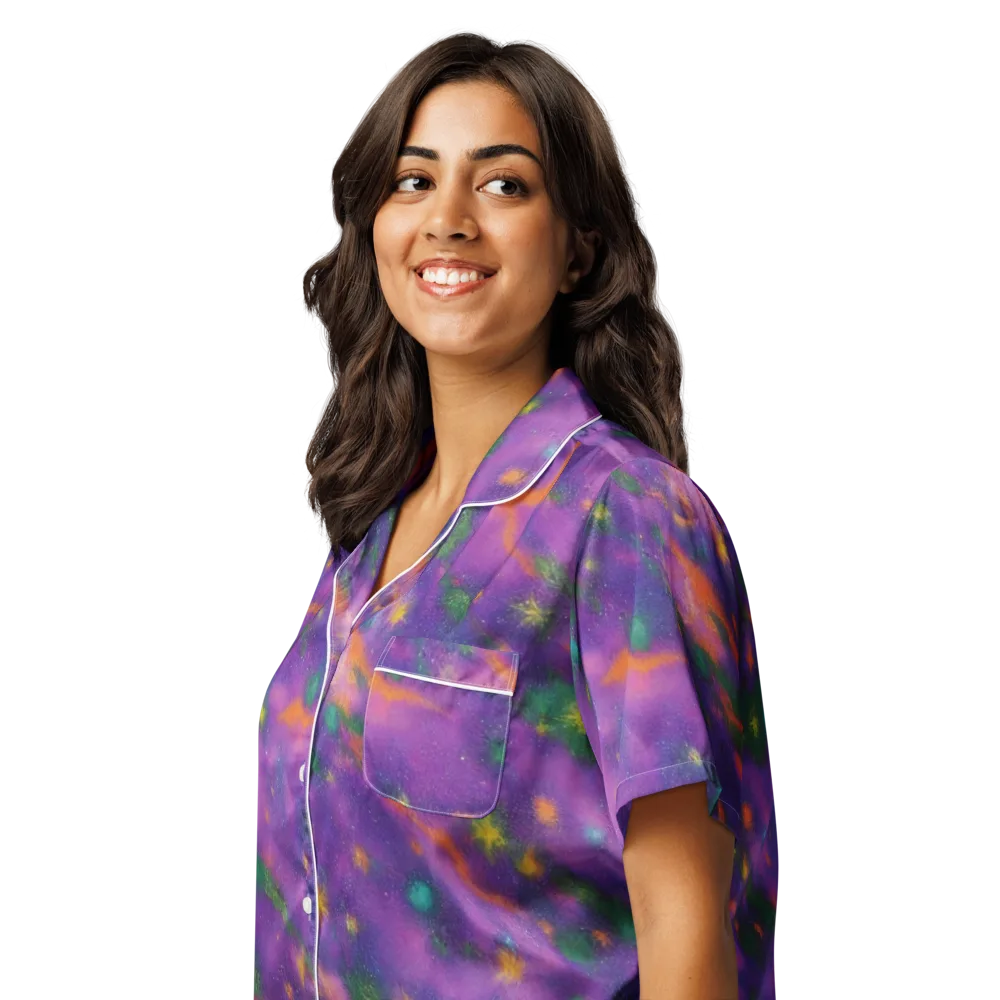 Violet Comet Garden on Women's Short Sleeve Pajama Top — Left Front