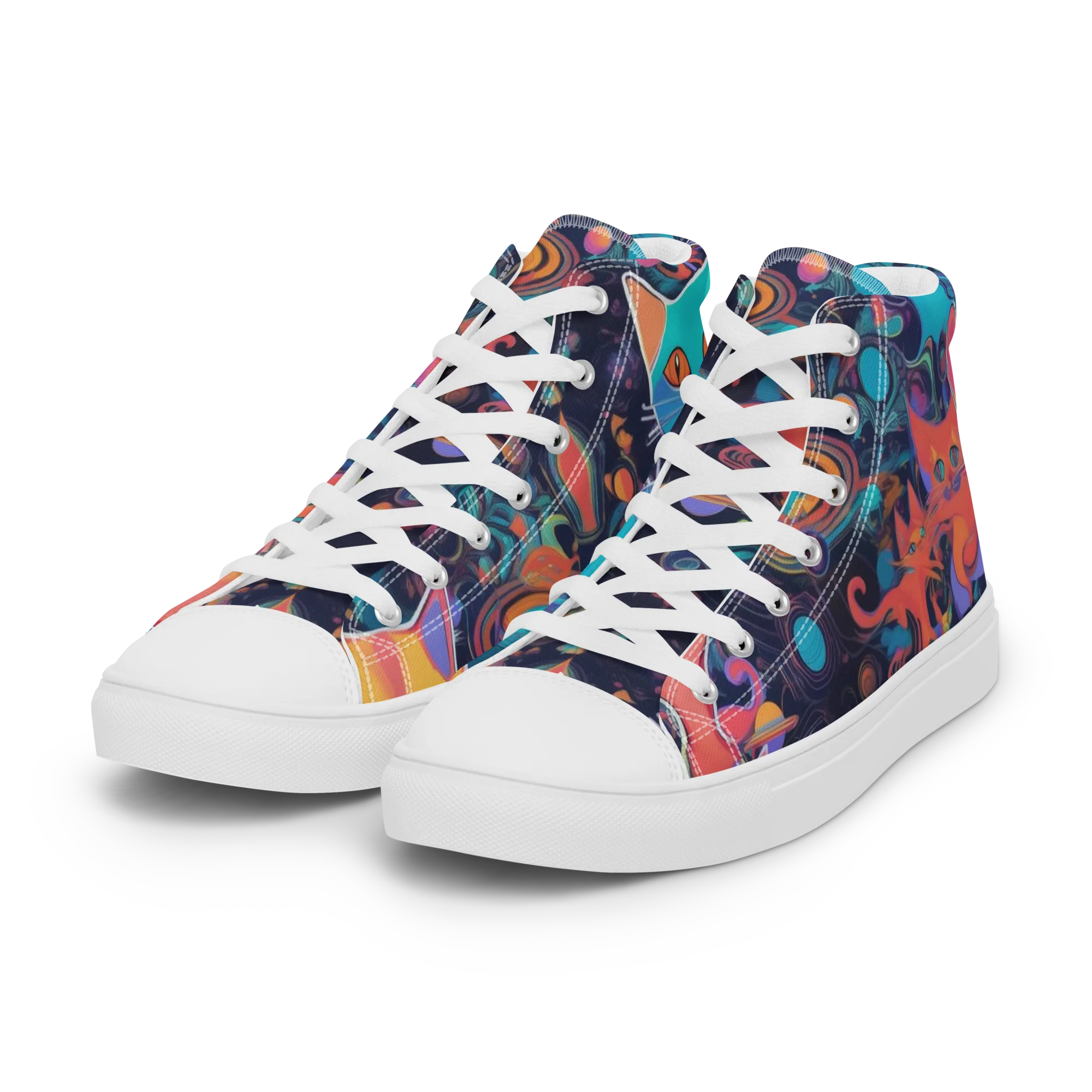 Orbiting Prowlers on Women's High Top Canvas Shoes — Left Front