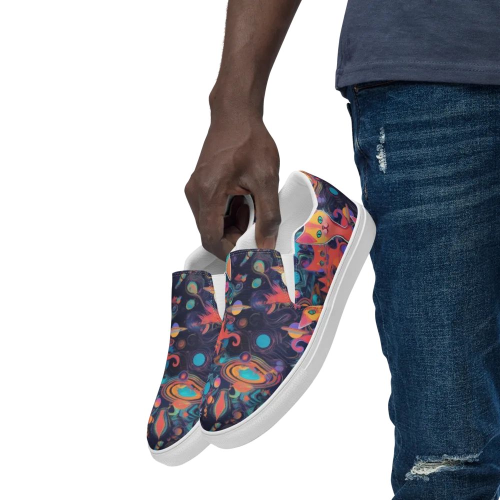 Orbiting Prowlers on Men's Slip-On Canvas Shoes — Left Front