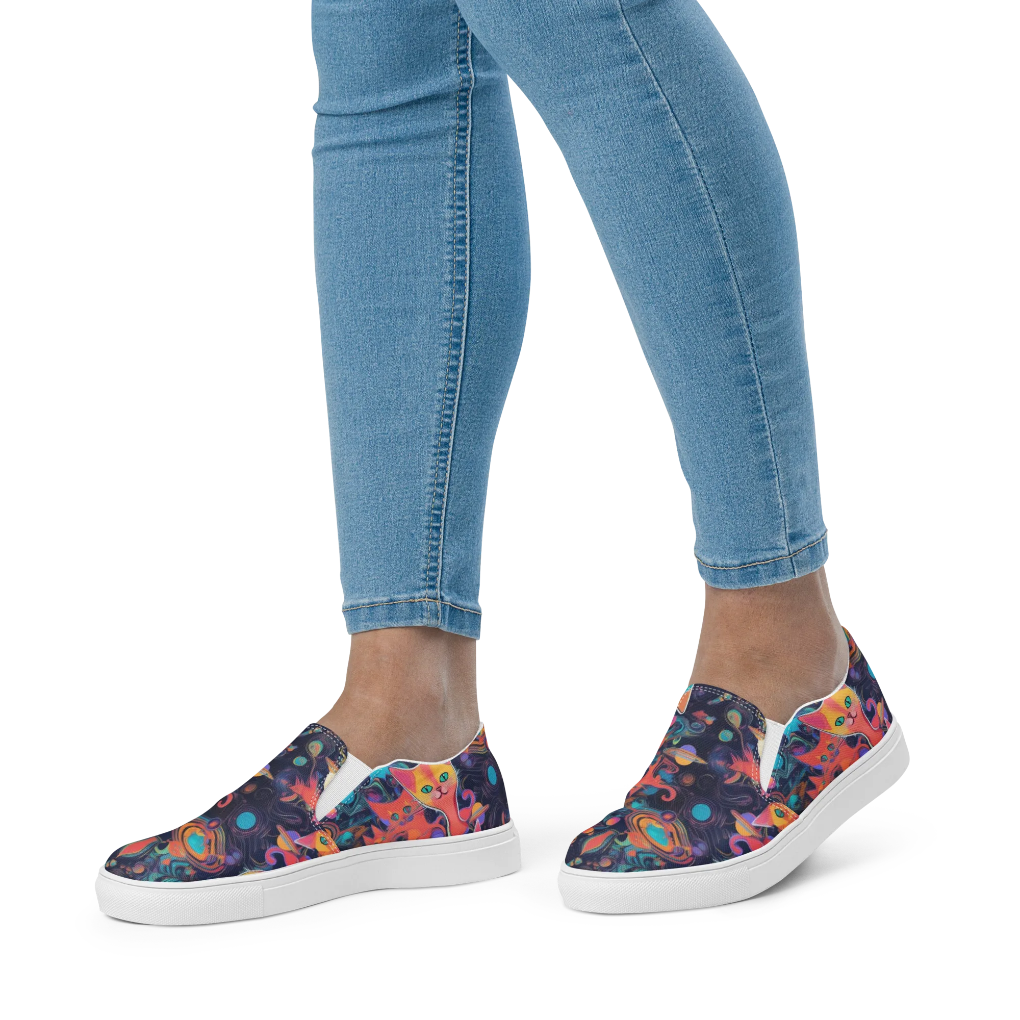 Orbiting Prowlers on Women's Slip-On Canvas Shoes — Front