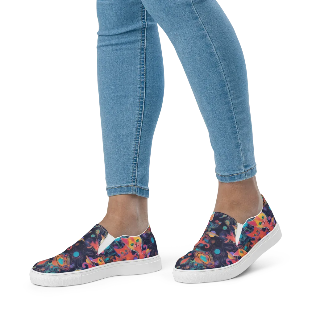 Orbiting Prowlers on Women's Slip-On Canvas Shoes — Front