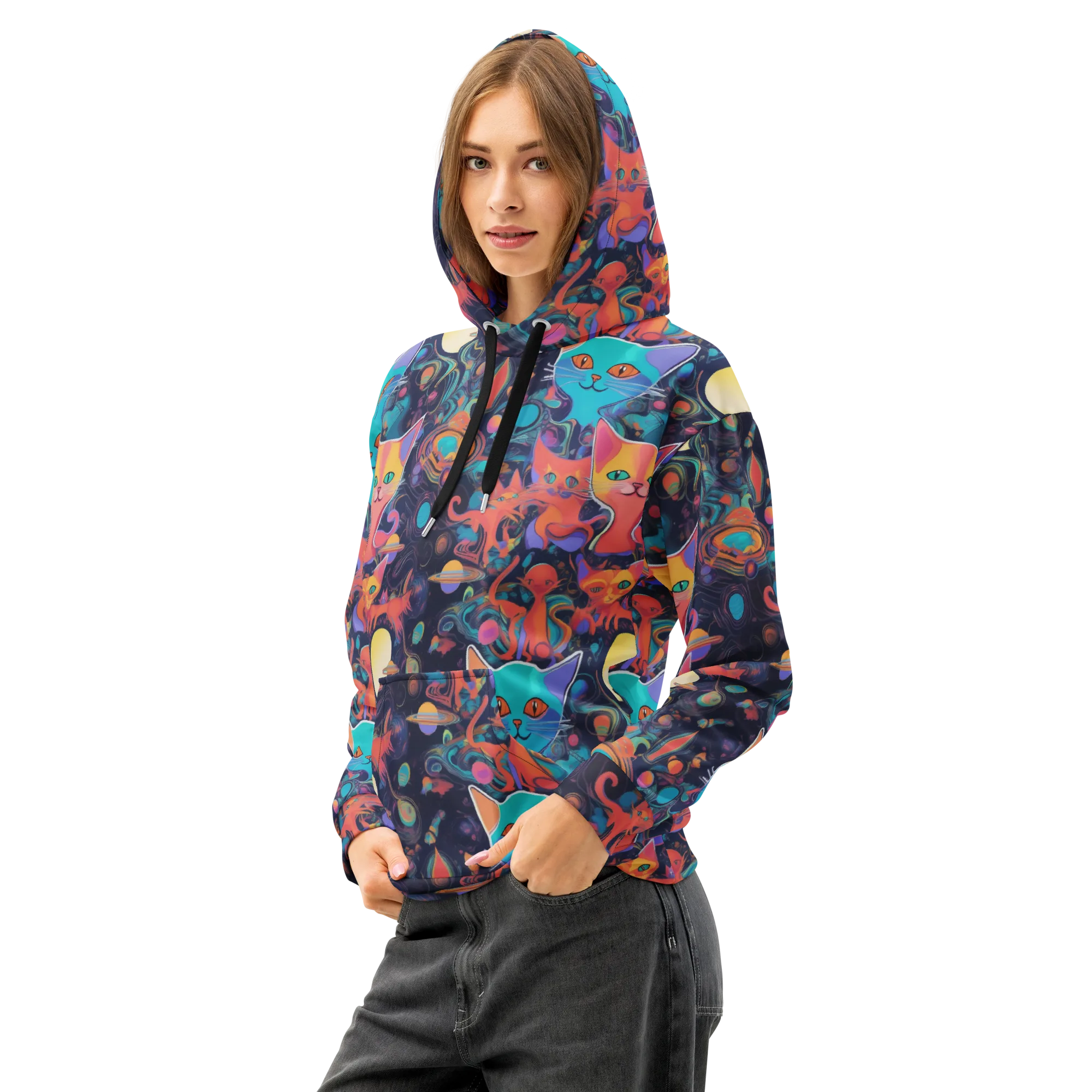 Orbiting Prowlers on Cotton Hoodie — Left Front