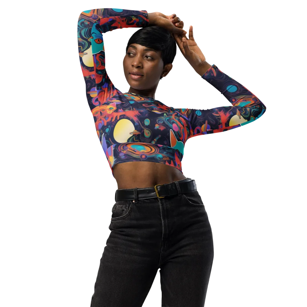 Orbiting Prowlers on Long Sleeve Crop Top — Front